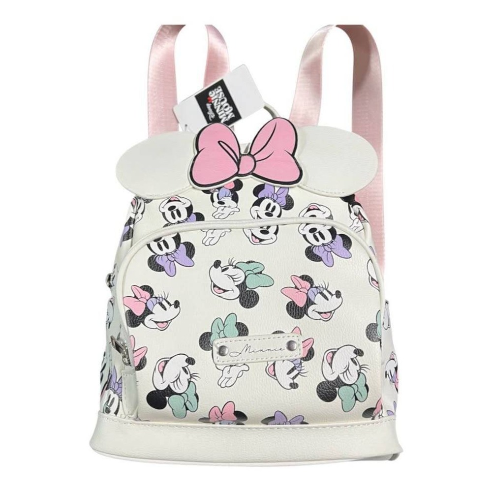 NWT Disney Minnie Mouse Pastel Figural Mini Backpack White Pink 3D Bow ALDI Exc
